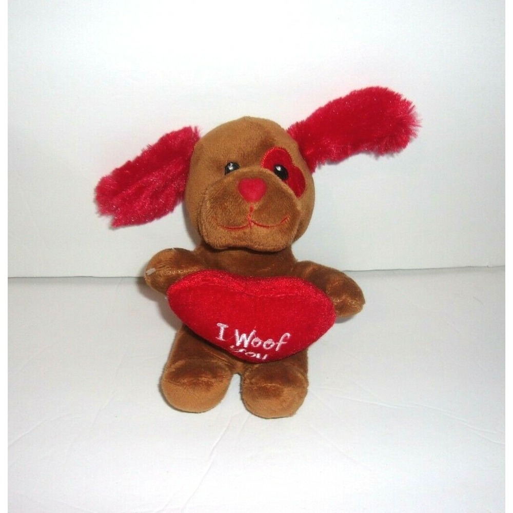 Dan Dee Brown Puppy Dog Red Heart I Woof You Plush 6" Sewn Eyes